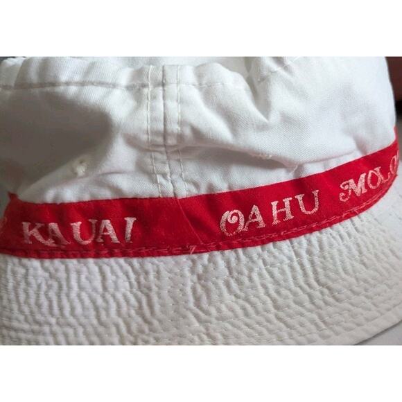 Vtg Eight Islands of Hawaii Bucket Hat White Red Beach Surf Triangle Headwear - Picture 8 of 11